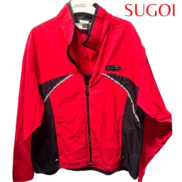 Sugoi Women’s Red/Blk Cycling Jacket Zip Front Back Pocket Pouch (Sz LRG) (EUC) - Picture 1 of 10